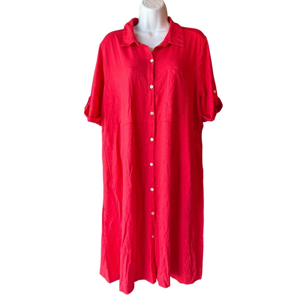 J.Jill Pure Jill Shirt Dress Red Cotton Tencel Button Front Sz XL New With Tag